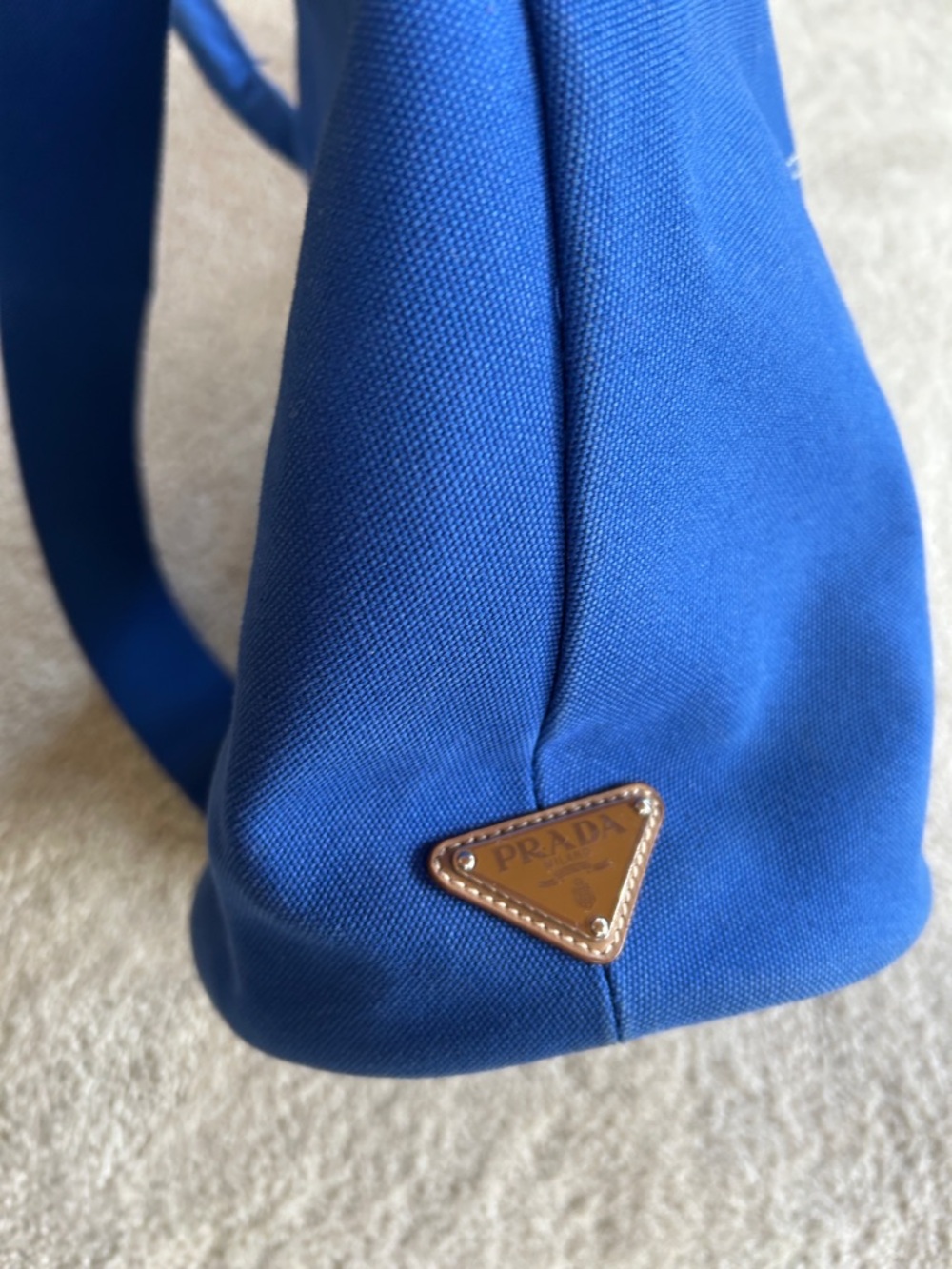 Prada Blue Canvas Tote with White Logo Large w COA - Picture 8 of 10